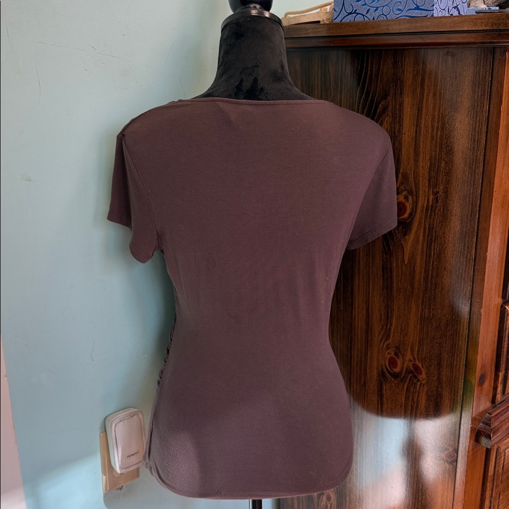 New York & Company Chocolate V-Neck Wrap Top - Picture 3 of 4